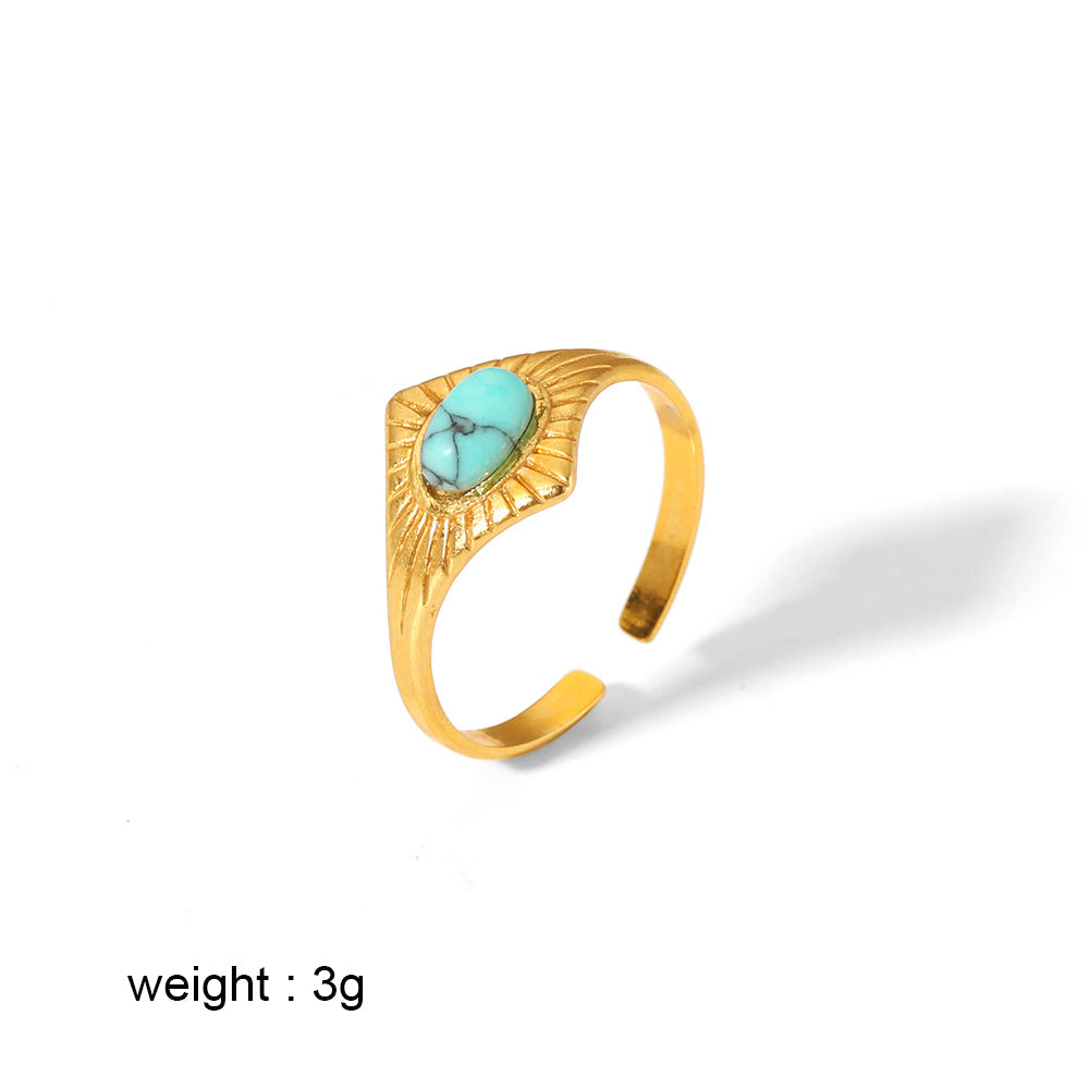 Wholesale Titanium Steel Turquoise Ring 18K Gold Plated Jewelry Accessory for Boutique Resale