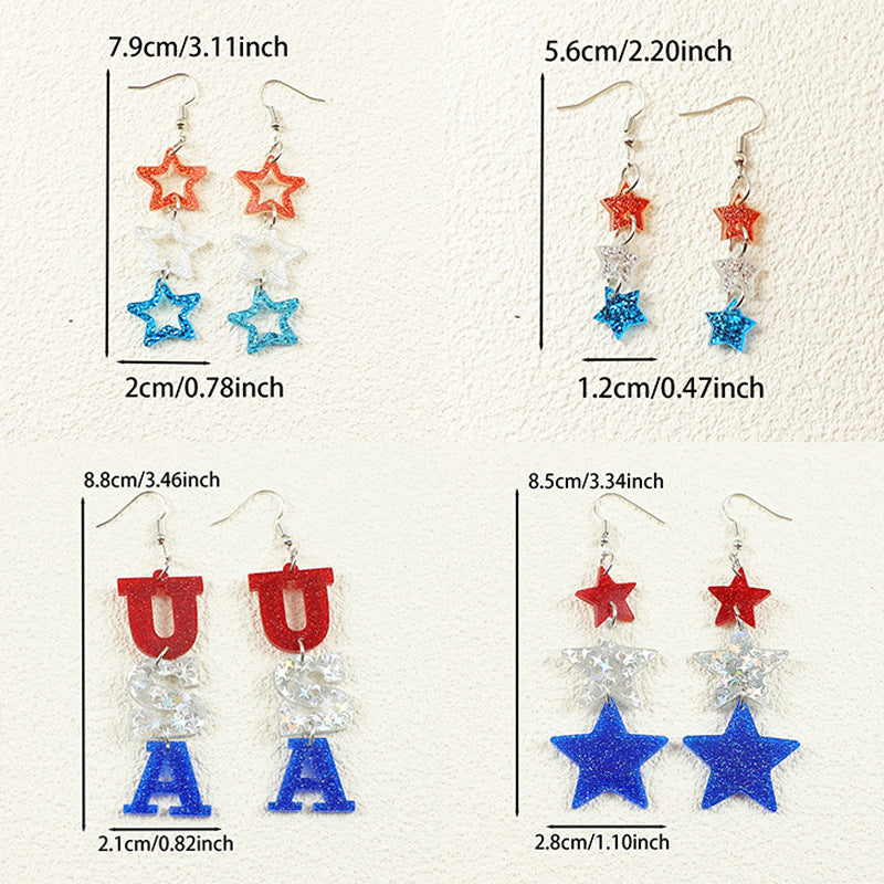Wholesale  American Independence Day Multi-String Stitching Five-Pointed Star  Acrylic Earrings