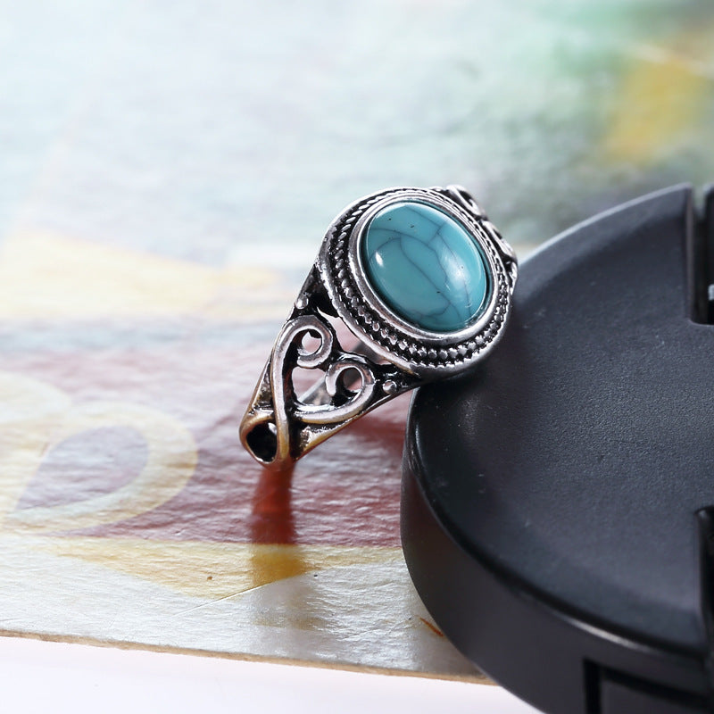 Wholesale Retro Carved Men' s Ring with Turquoise Gemstone - Fashion Jewelry Accessory for Everyday Wear
