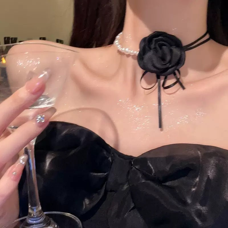 Wholesale Handmade Fabric Flower Choker Necklace With Wax Rope Trendy Jewelry Accessory For Women Gift