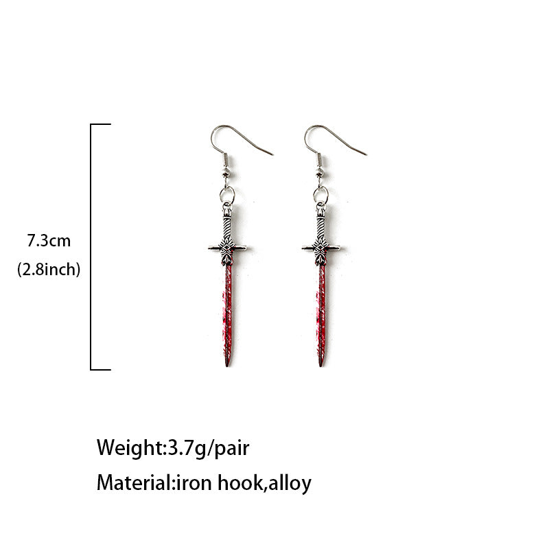 Wholesale Halloween  blood sickle long sword earrings