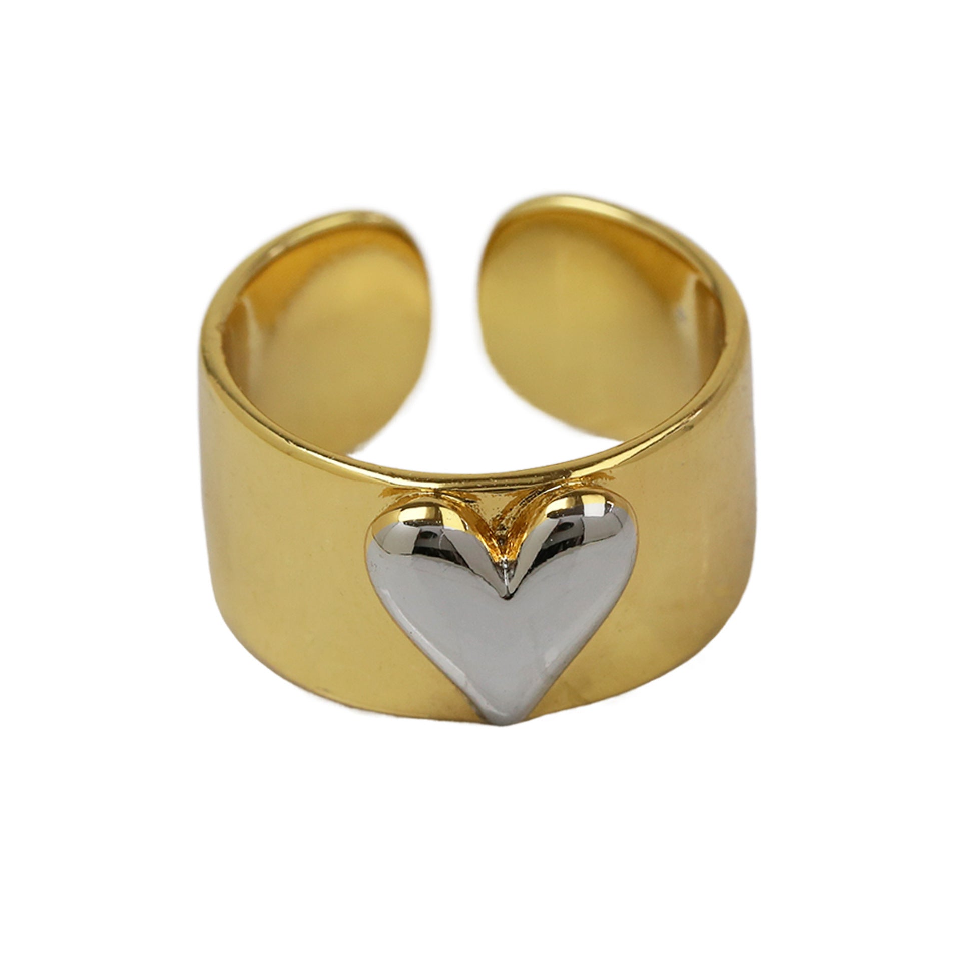 Wholesale Light luxury brass two-tone gold and silver love heart open ring