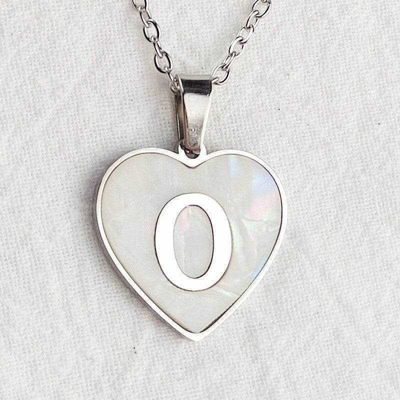Wholesale 26 English Letters Heart Inlaid Shell Titanium Steel Necklace ACC-NE-DingChao002