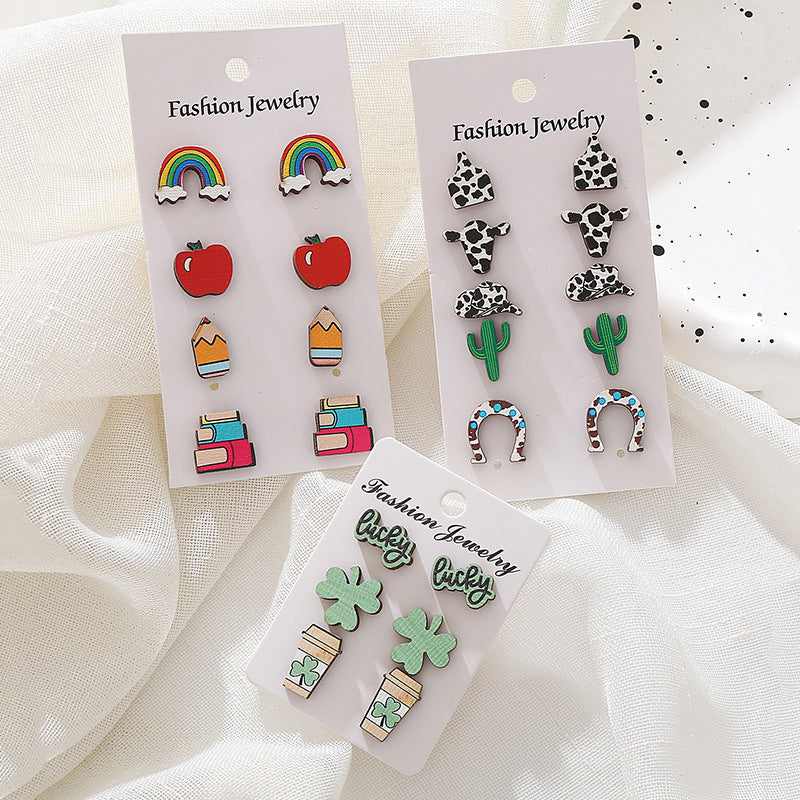 Wholesale Easter Egg Cartoon Egg Mushroom Love Wooden Earrings Set ACC-ES-XA001