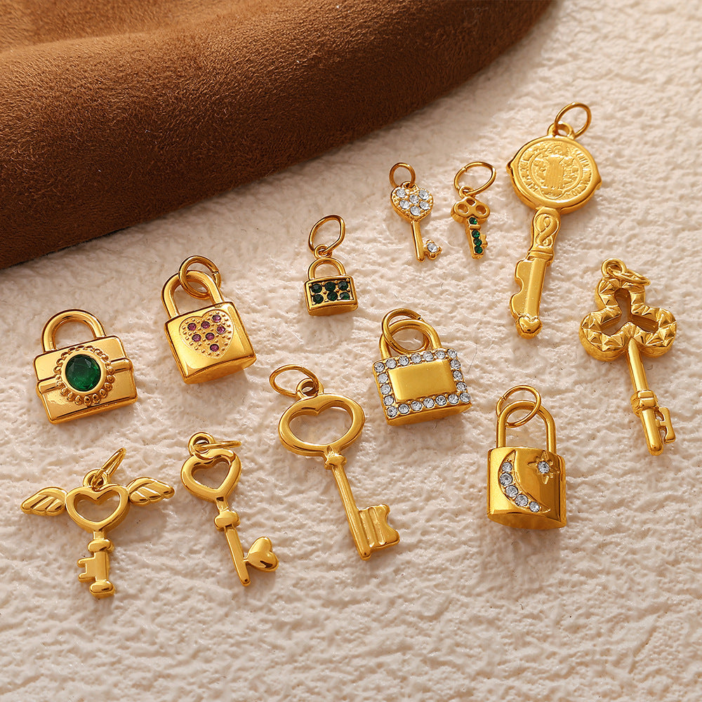 Wholesale Diamond-Encrusted Key Lock Stainless Steel Pendant Accessories