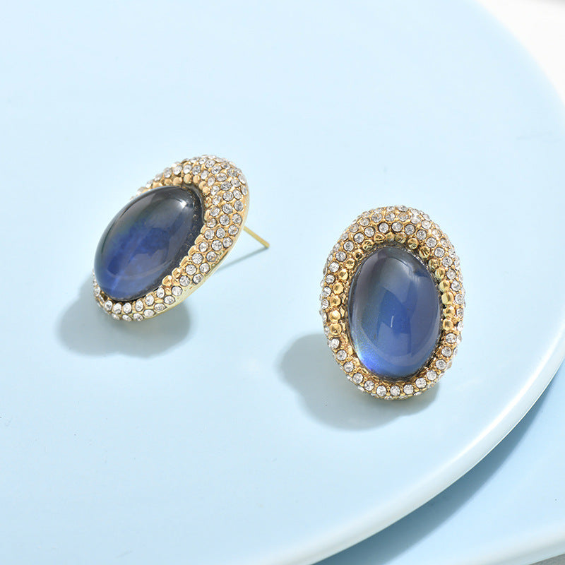 Wholesale Oval Light Luxury Geometric Color Changing Glass Full Diamond Earrings ACC-ES-JiuJia003