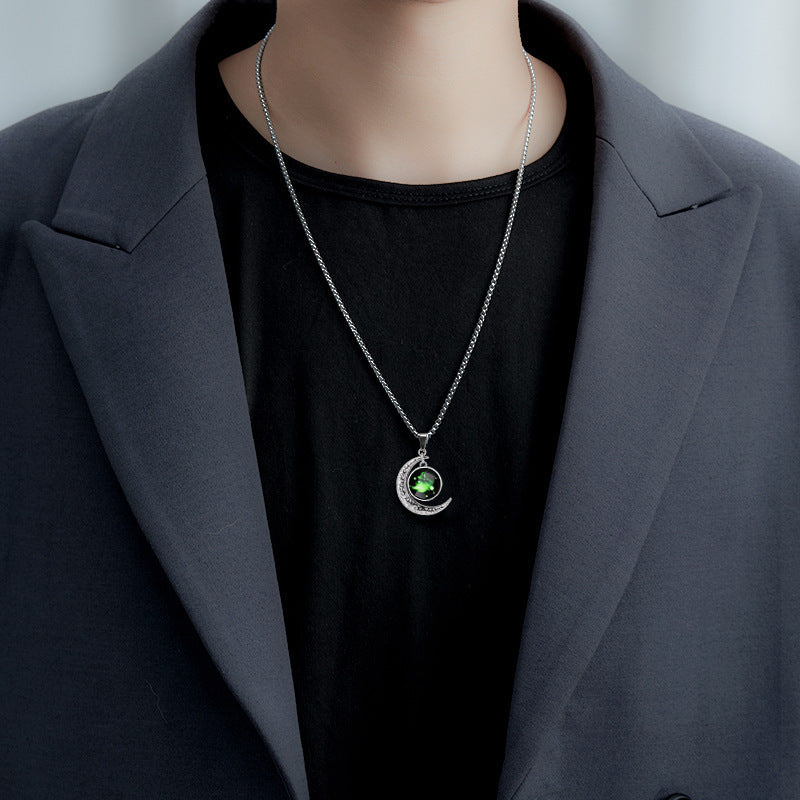 Wholesale Zodiac Contion Men S Moon Pendant Necklace Titanium Steel Chain Fade Resistant Fashion Accessory Gift Boutique Resale