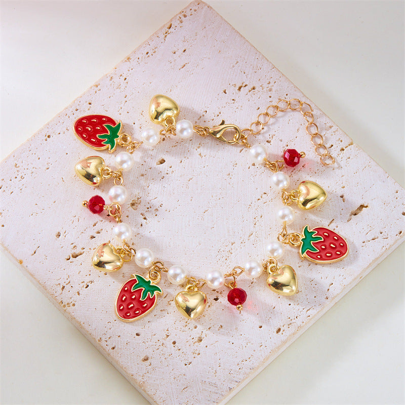 Wholesale  Pearl Bracelet Cherry Heart Strawberry Pearl Fruit Pendant Bracelet