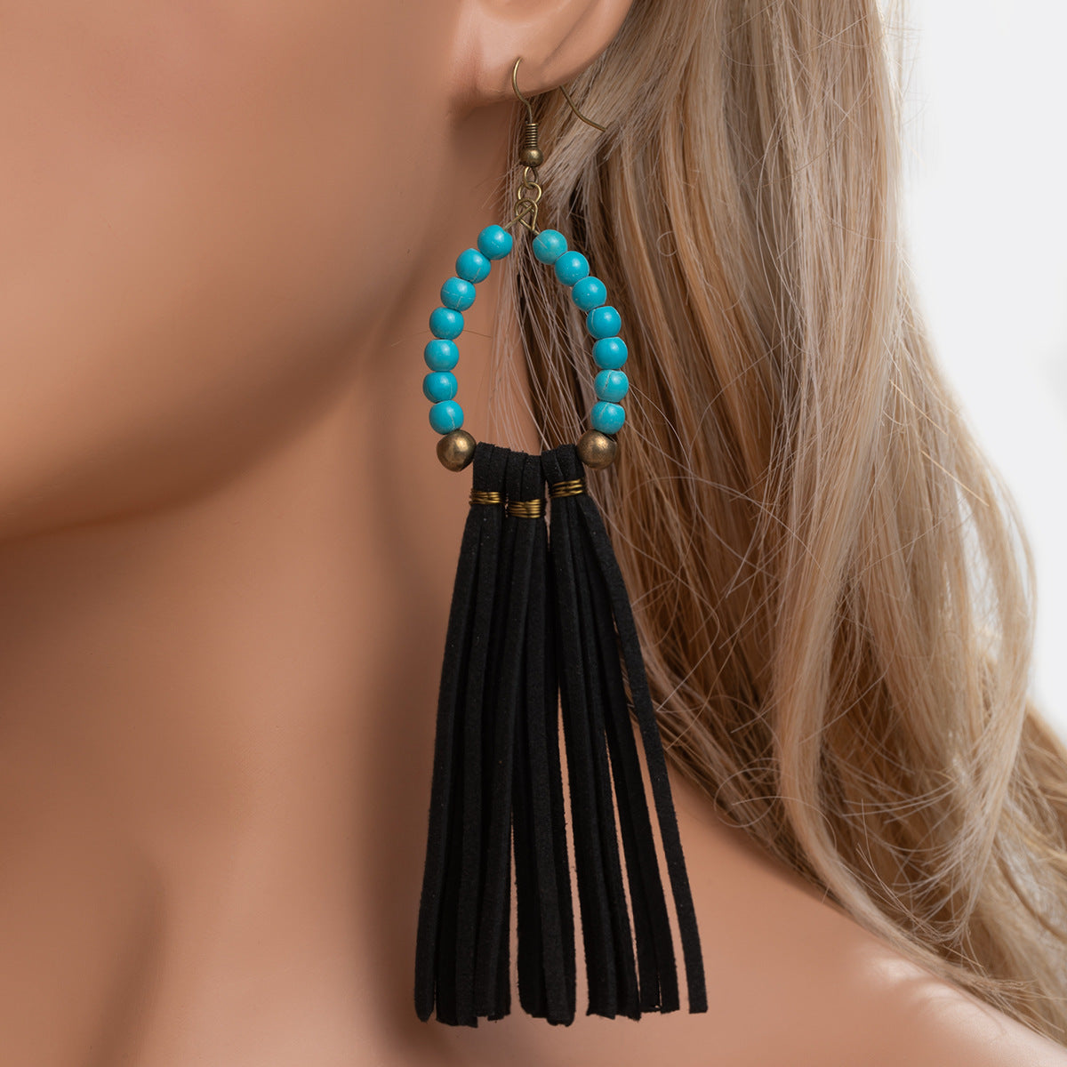 Wholesale Bohemian Turquoise Drop Tassel Earrings Jewelry Accessory