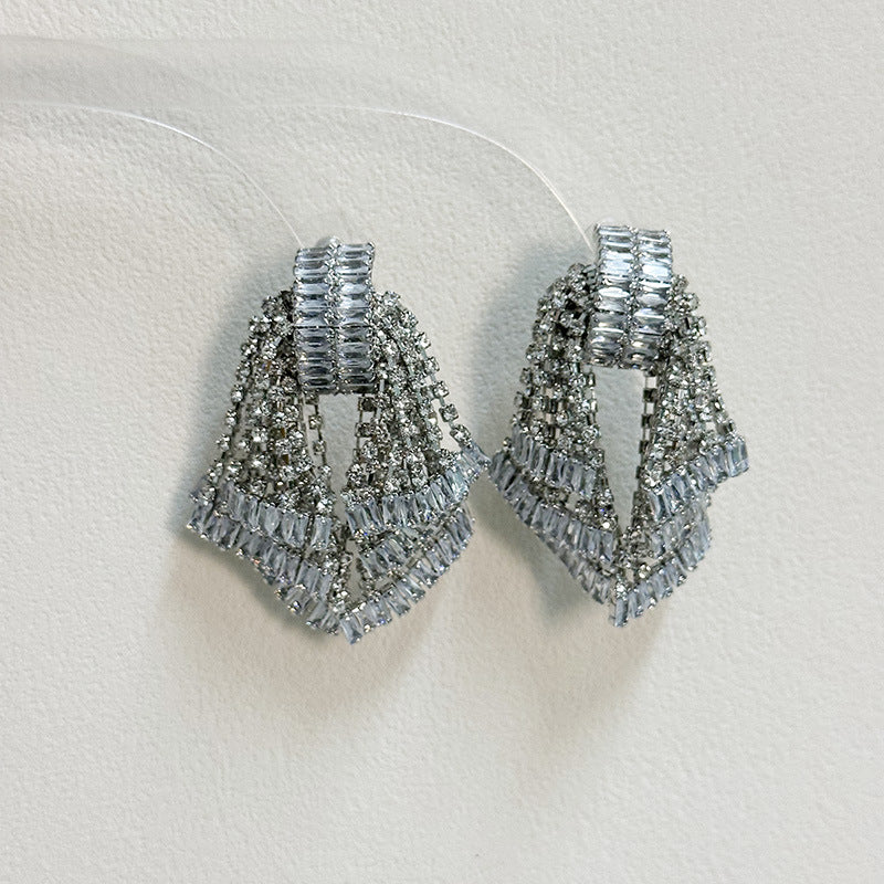 Wholesale  light luxury flash diamond zircon skirt tassel earrings