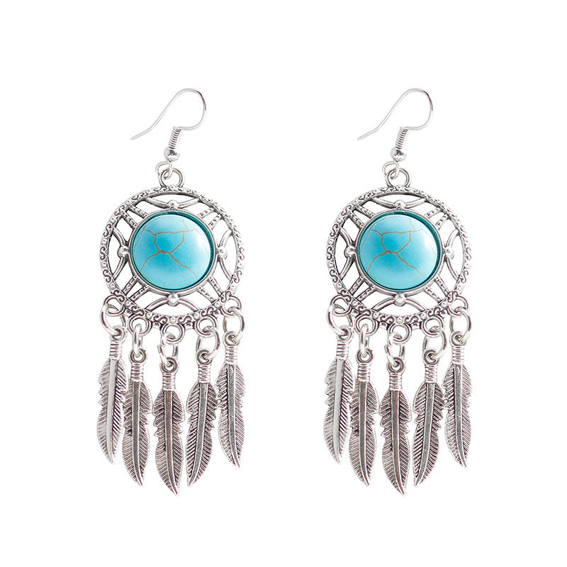 Wholesale Vintage Ethnic Style Turquoise Leaf Earrings ACC-ES-YueSen003