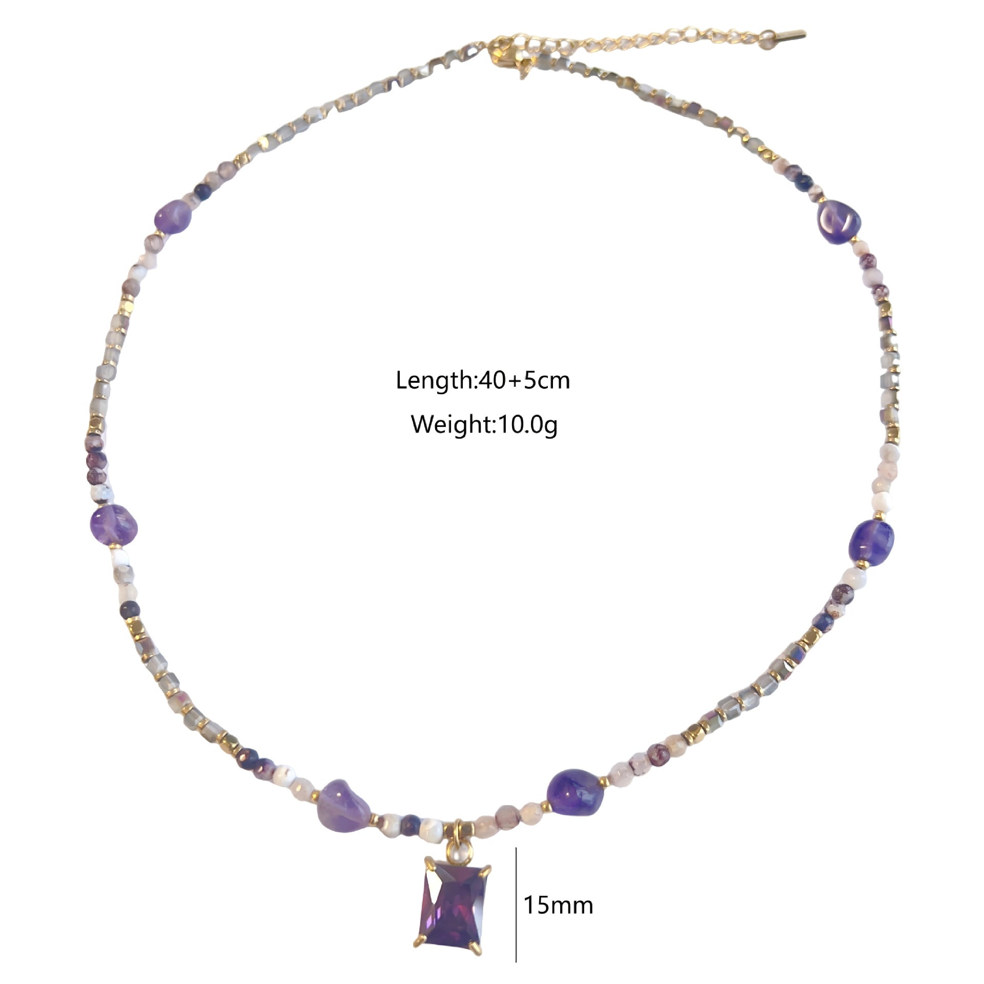 Wholesale Stainless Steel Amethyst Natural Stone Rice Bead Necklace