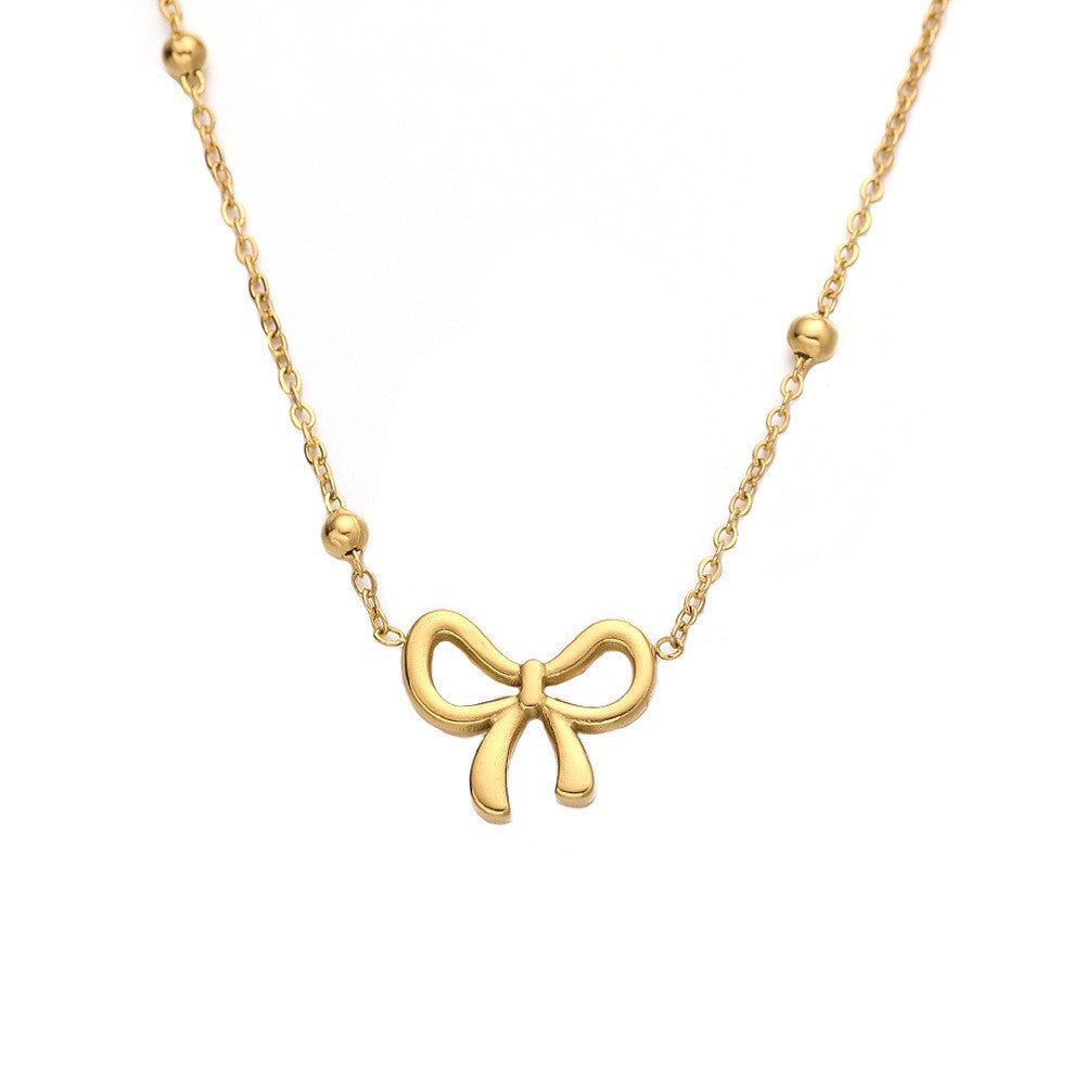 Wholesale Titanium Steel Gold Bow Pendant Necklace - Fashion Accessory for Boutique Resale