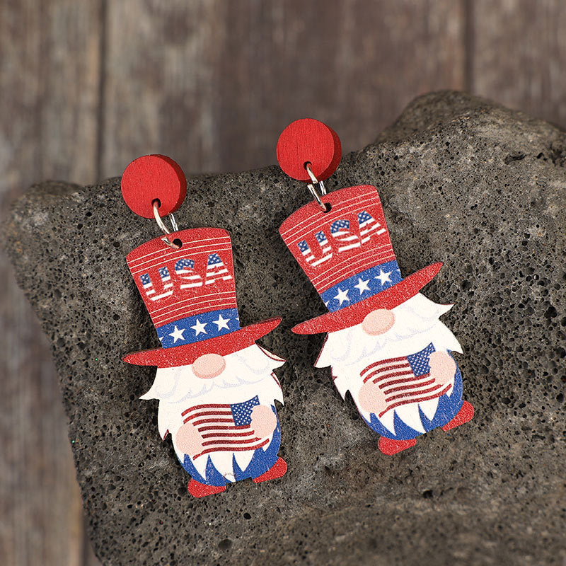 Wholesale American Independence Day cartoon five-pointed star retro wooden earrings