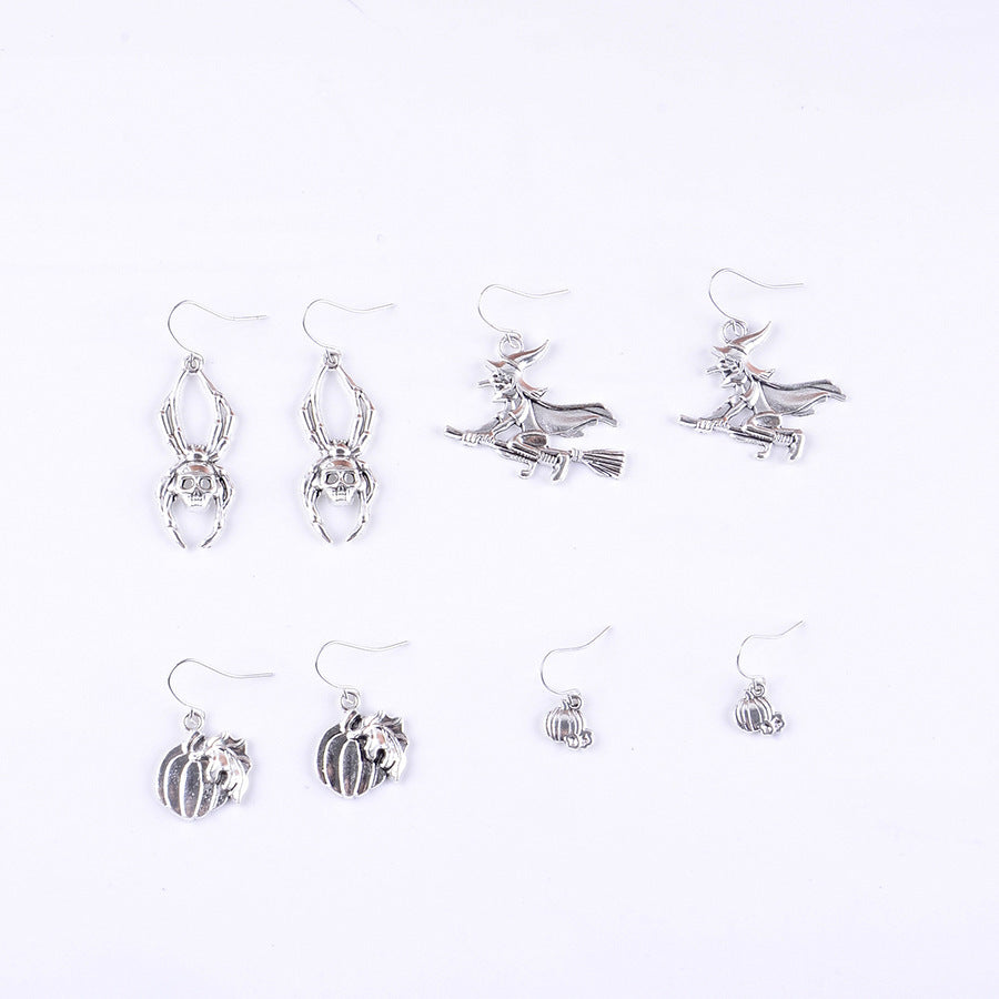 Wholesale Vintage  Skull  Witch Broom Pendant Earrings Zinc Alloy Jewelry Accessory For Party Wear