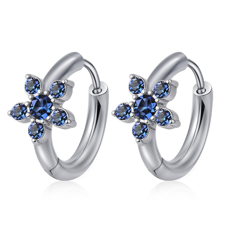 Wholesale Stainless Steel Five-Leaf Flower  Zircon Earrings