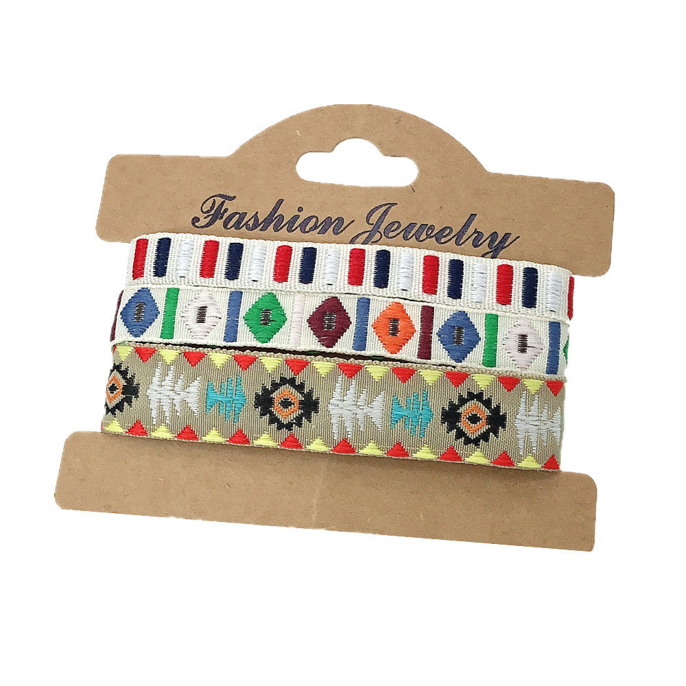 Wholesale 3 Pcs Set Hot Sale Retro Ethnic Bohemian Hand Rope Nepal Colorful Woven Bracelet Jewelry