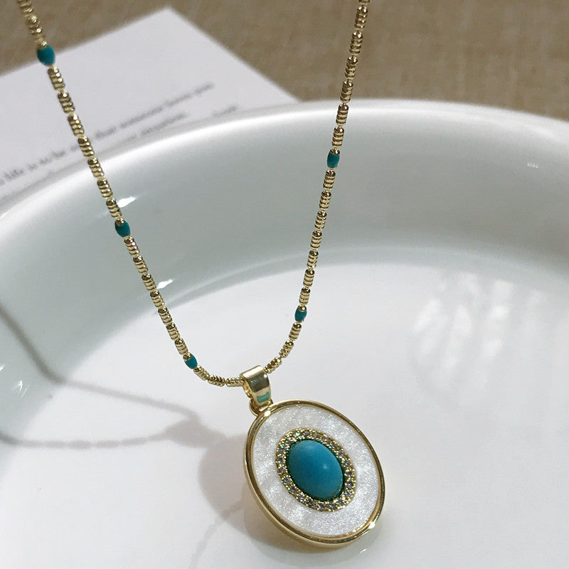 Wholesale Vintage Design Sense Turquoise Shell Stacked Necklace Fashion Accessory Boutique Resale