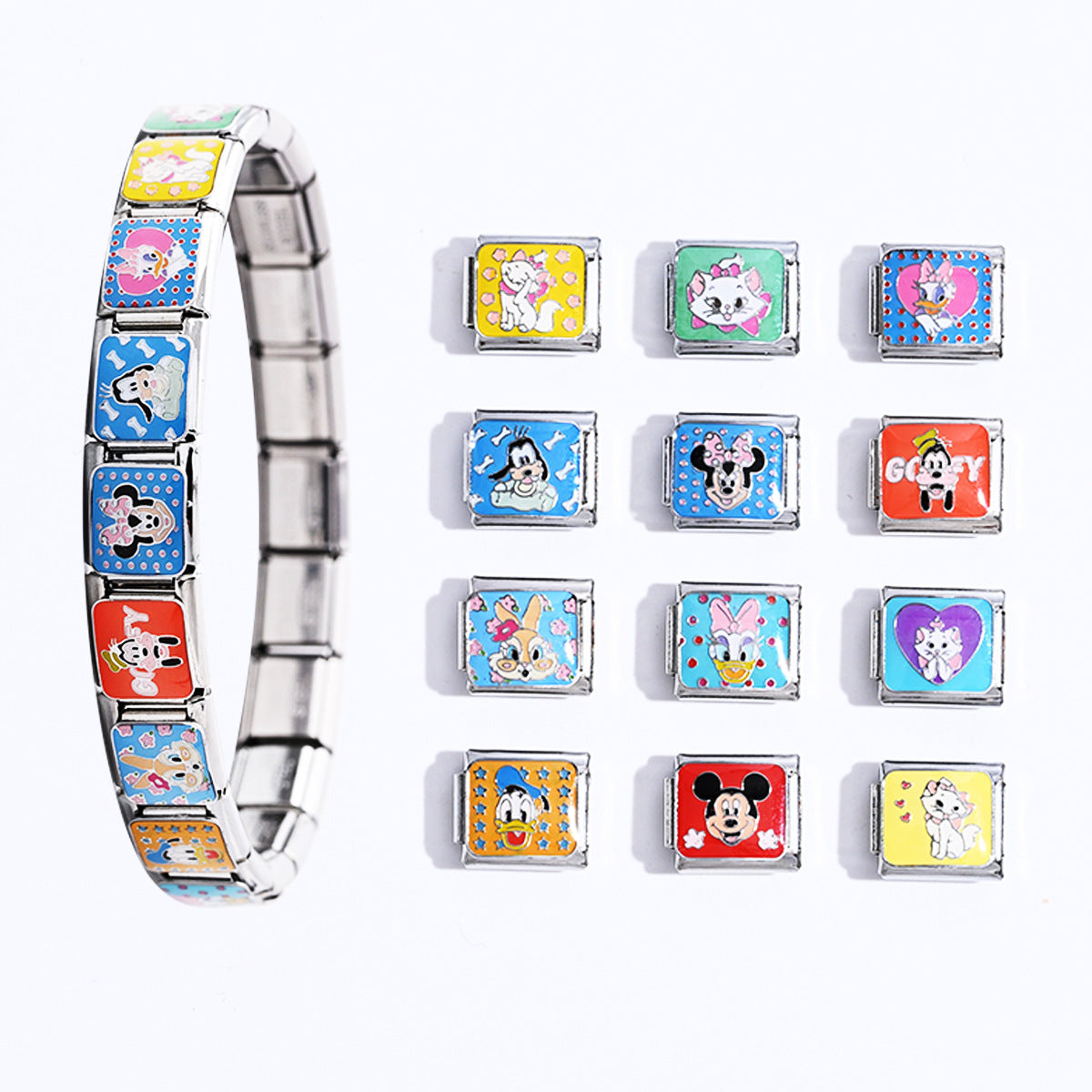 Wholesale 9mm Italian Charm Starter Bracelets DIY square Single Section Creative Stainless Steel Composable Bracelet