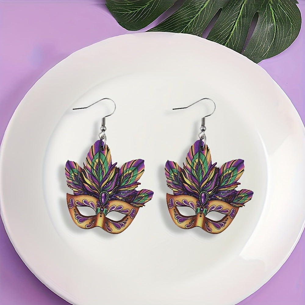 Wholesale colorful exaggerated mask hollow wooden earrings