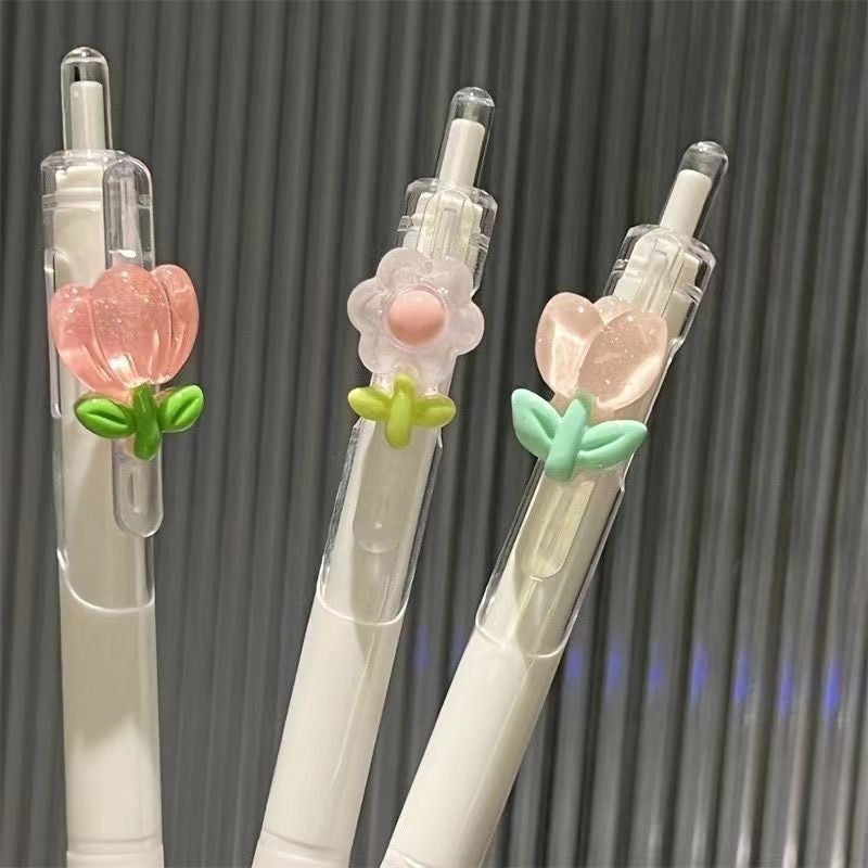 Wholesale Cute Flower Press Pen  Girl's Heart Transparent Color Pen