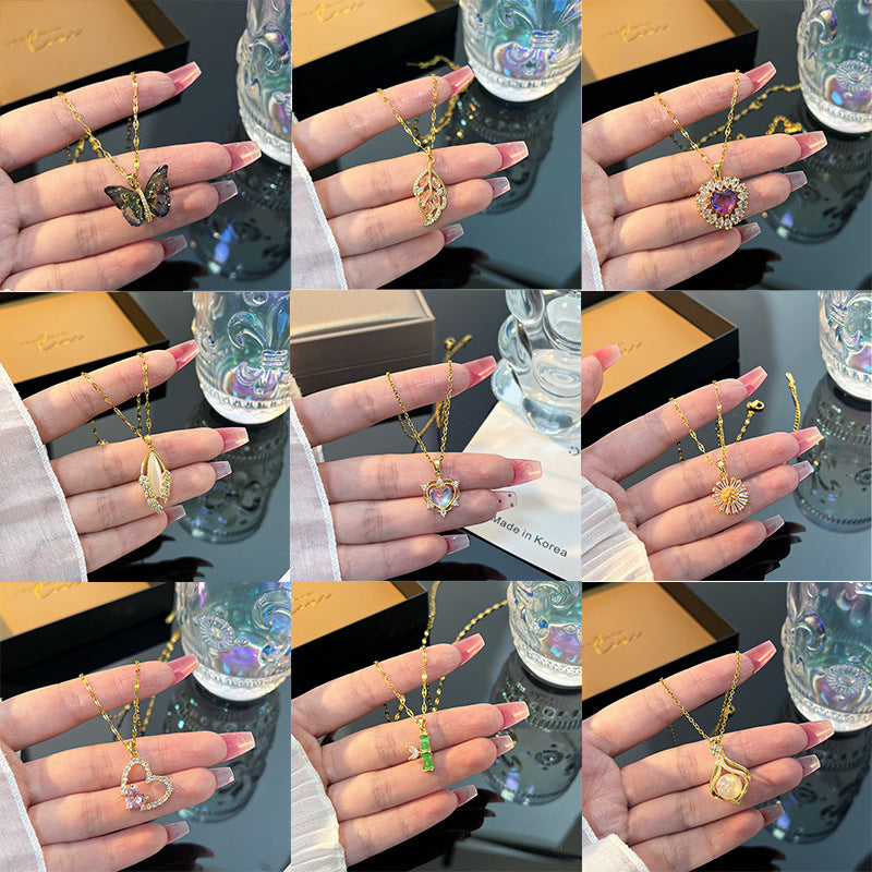 Wholesale Bow Diamond Titanium Steel Necklace Bow Necklaces ACC-NE-PanShi002