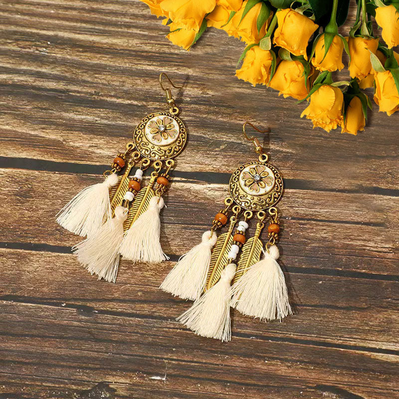 Wholesale Alloy Diamond Cut Bohemian Tassel Earrings Ethnic Style Fashion Accessory