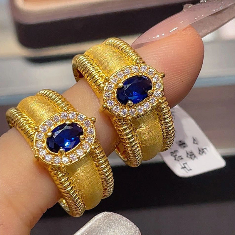Wholesale Women' s Middle Ancient vintage Flash Diamond Wide Bead Rings Court Wind Ring