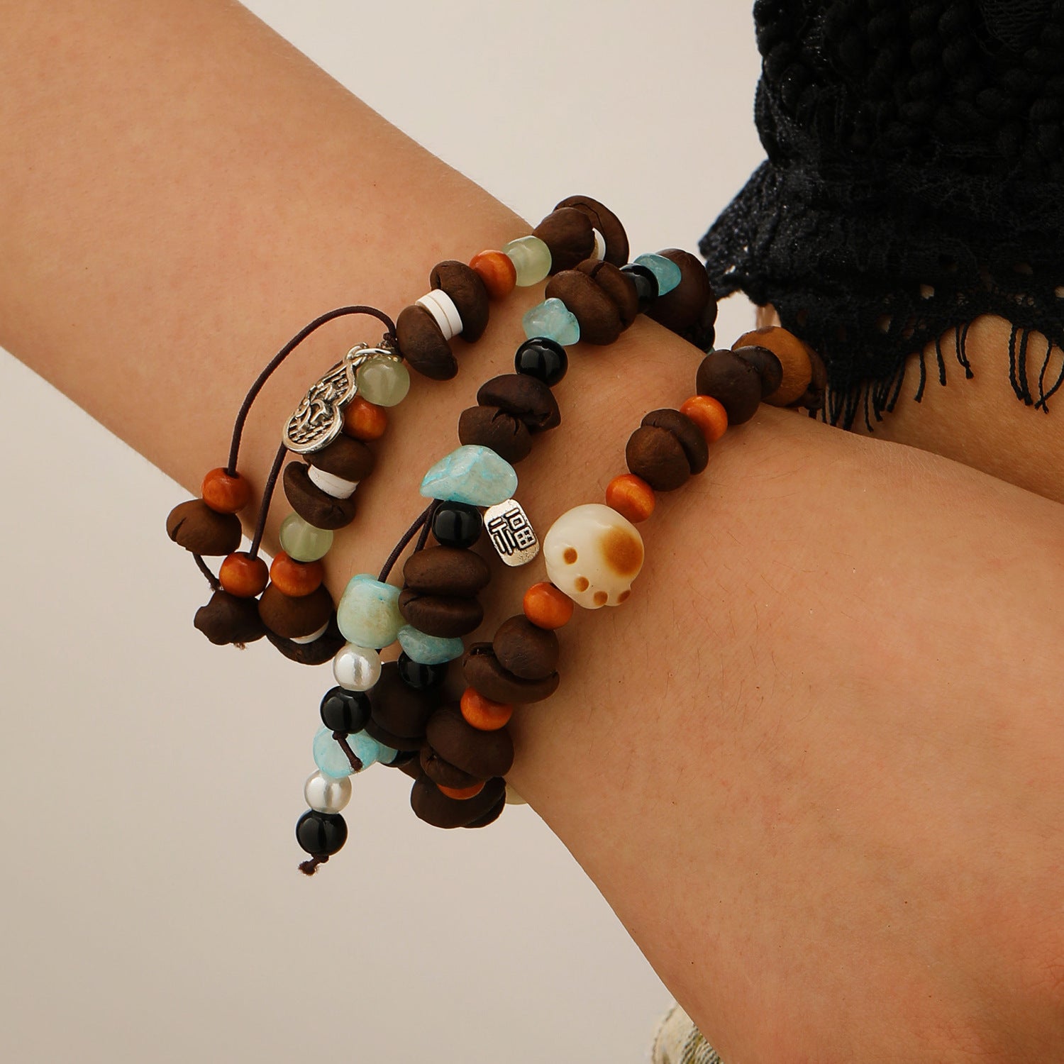 Wholesale New Chinese Style Cat Paw Coffee Bean Beaded Bracelet Unisex Retro Fashion Jewelry Accessory Boutique Gift