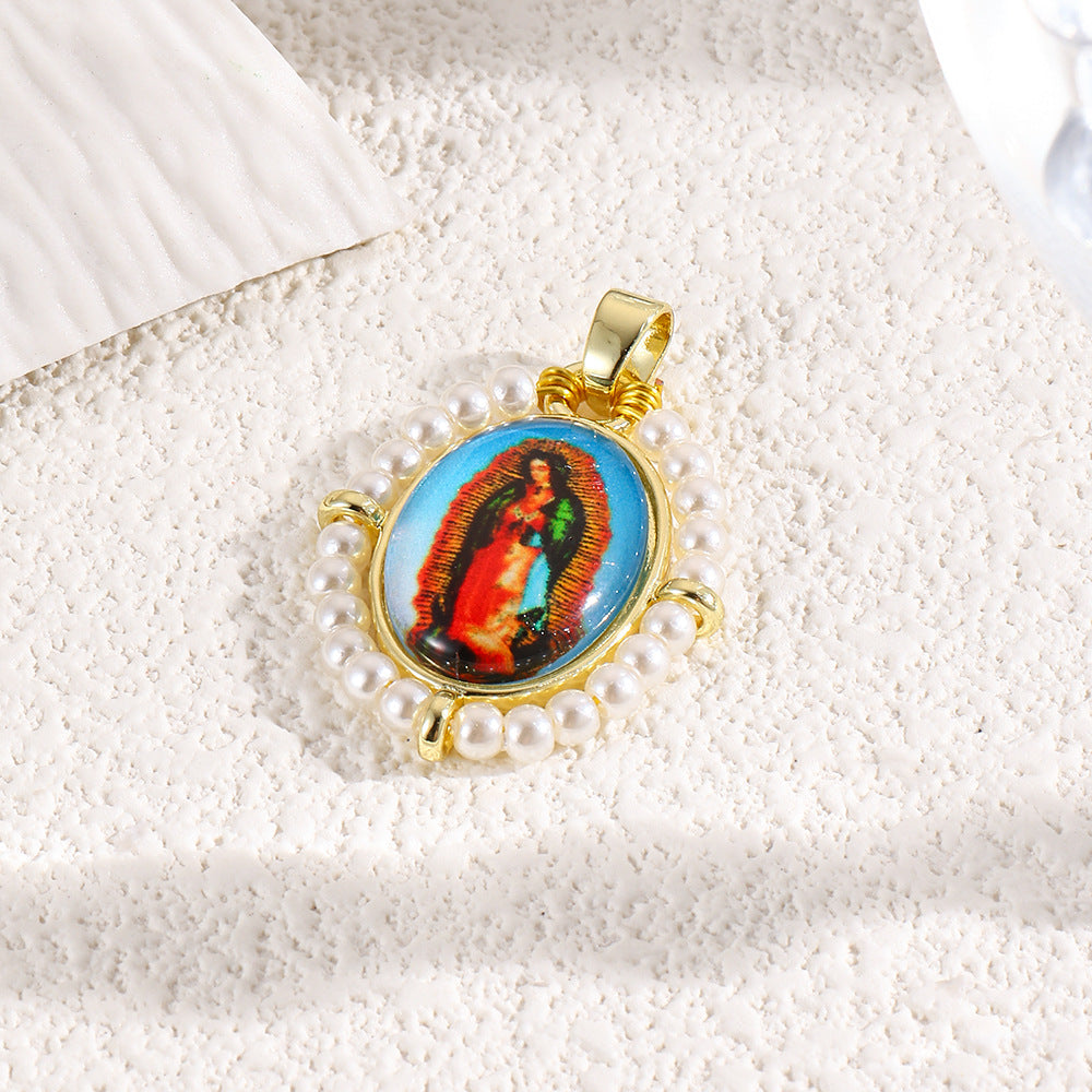 Wholesale Oval portrait of the Virgin Mary vintage copper plated 18k braided pendant