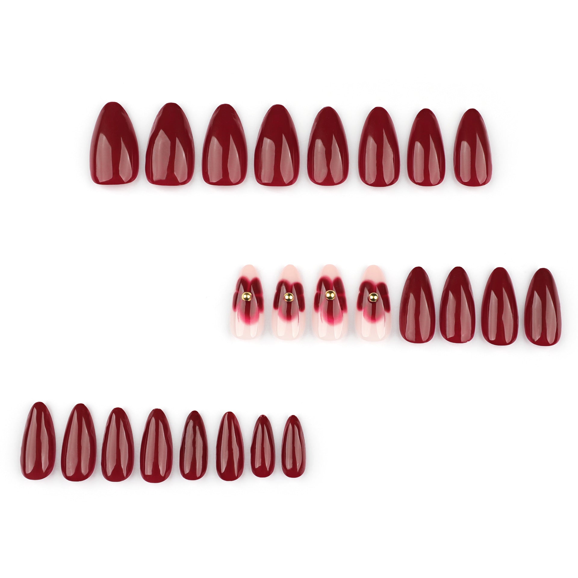 Wholesale  24 Pieces/box Red Flowers Nails Kits Nail Stickers