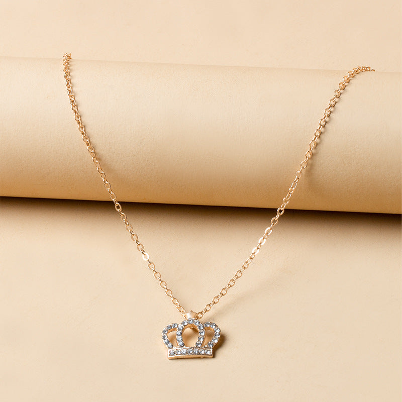 Wholesale full diamond crown  alloy gold plated pendant necklace