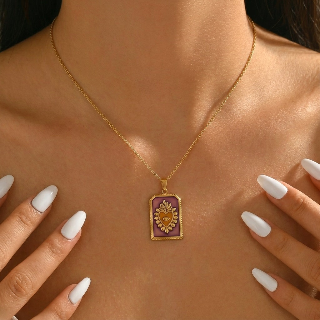 Wholesale stainless steel tarot deck dripping oil  heart-shaped necklace