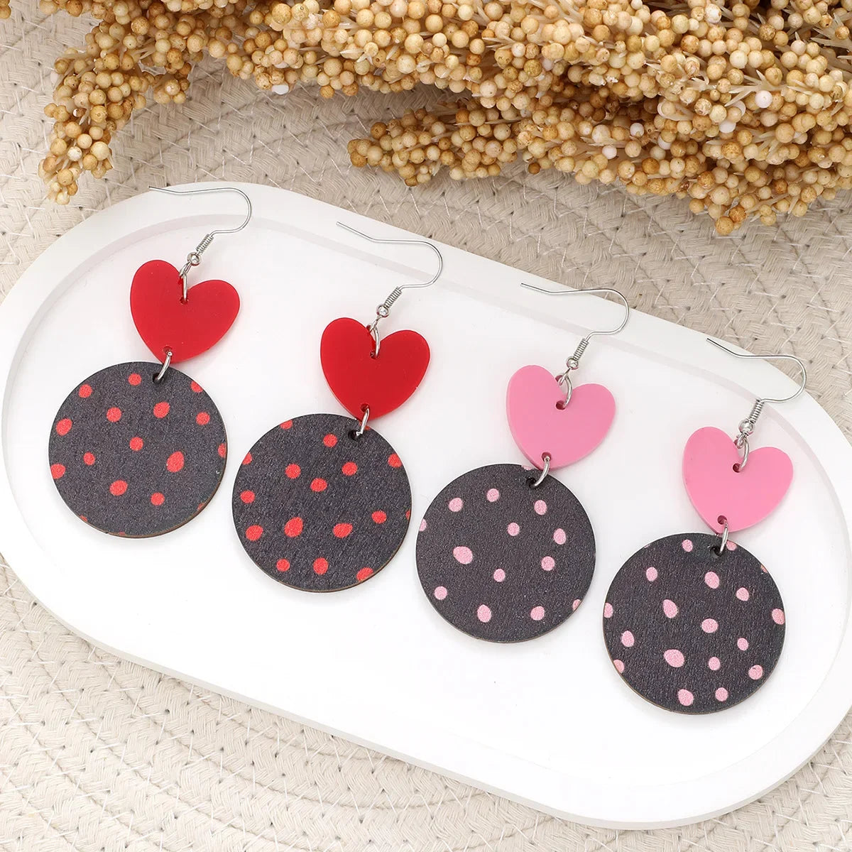 Wholesale Valentine's Day Heart Bow Round Acrylic Wooden Earrings