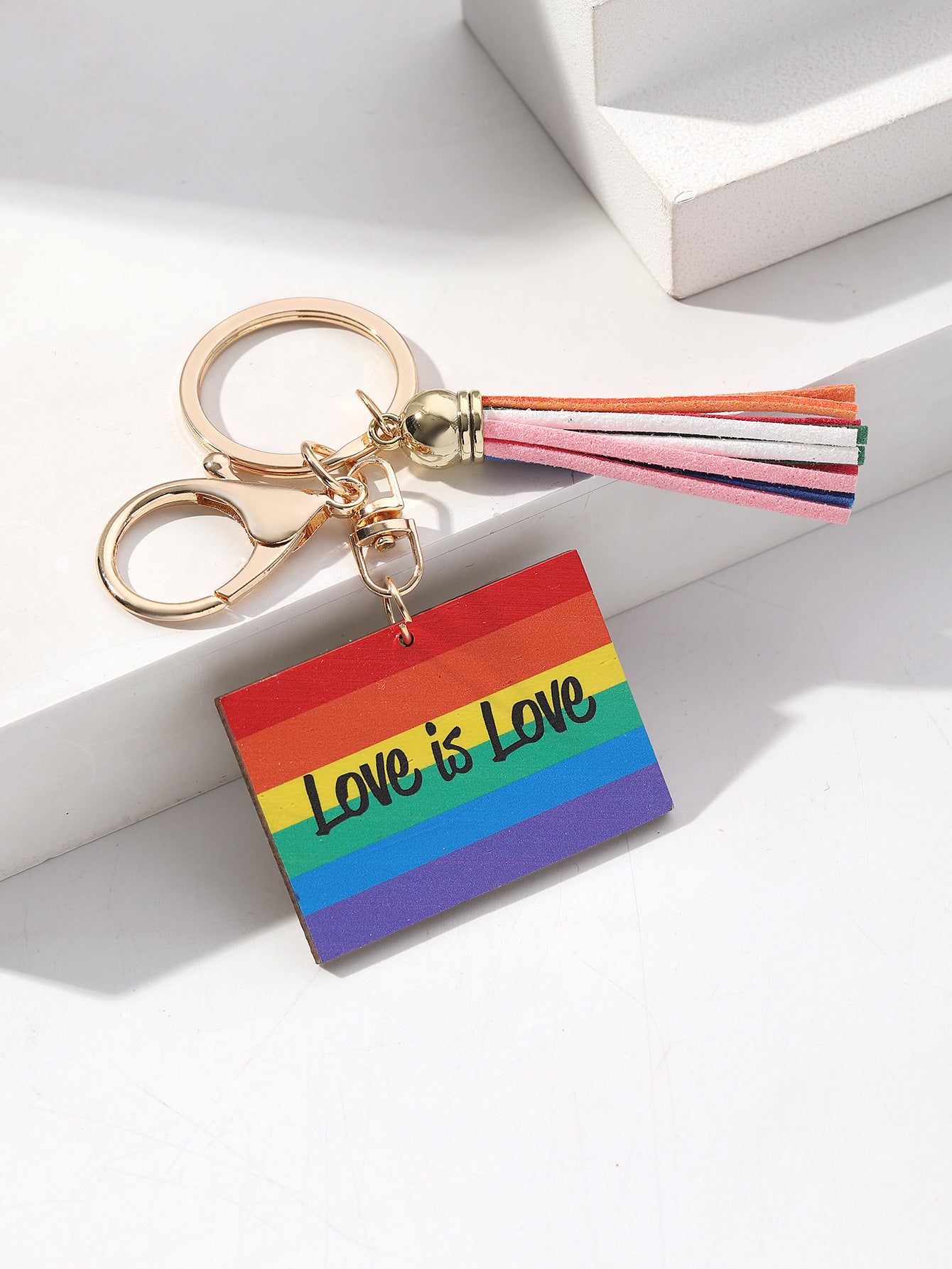 Wholesale LGBT Pride Month Rainbow Tassel Wooden Keychain ACC-KC-RongR041