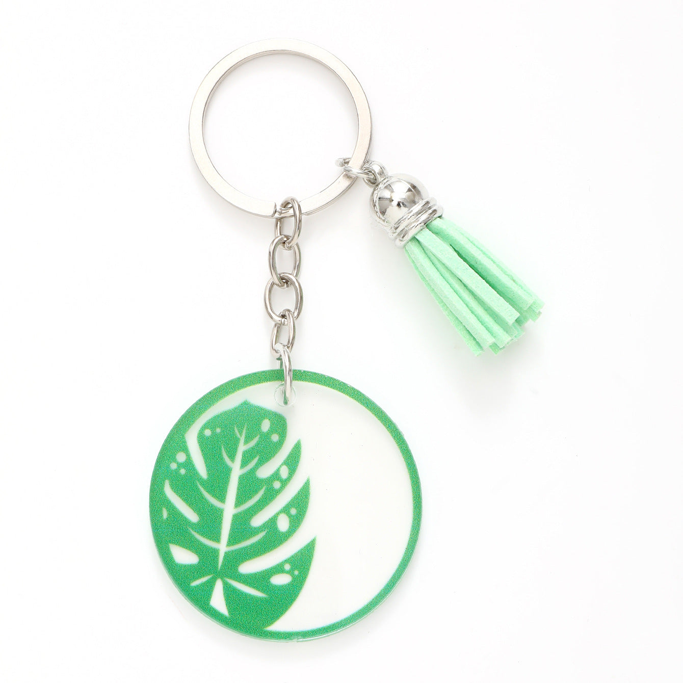 Wholesale Flower Leaves Green Tassel Acrylic Keychain ACC-KC-YTian007