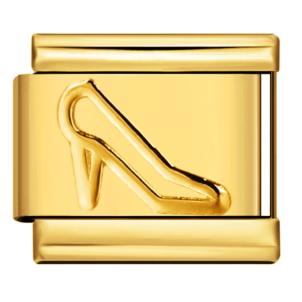 Wholesale Italian Charm Bracelet 9mm DIY Splicing Removable Gold Stamping Pattern Stainless Steel Composable Bracelet