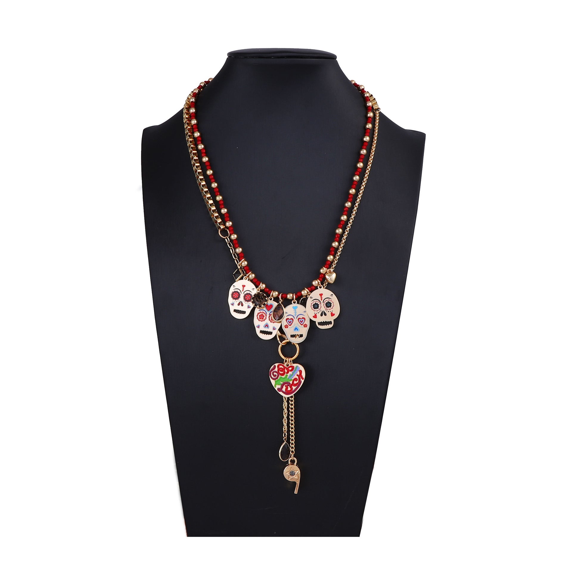 Wholesale  2-Piece Set of Colorful Metal Skull Necklaces