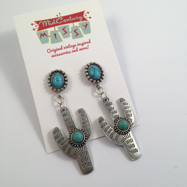 Wholesale Vintage Bohemian Cactus Turquoise Earrings with Alloy Plating