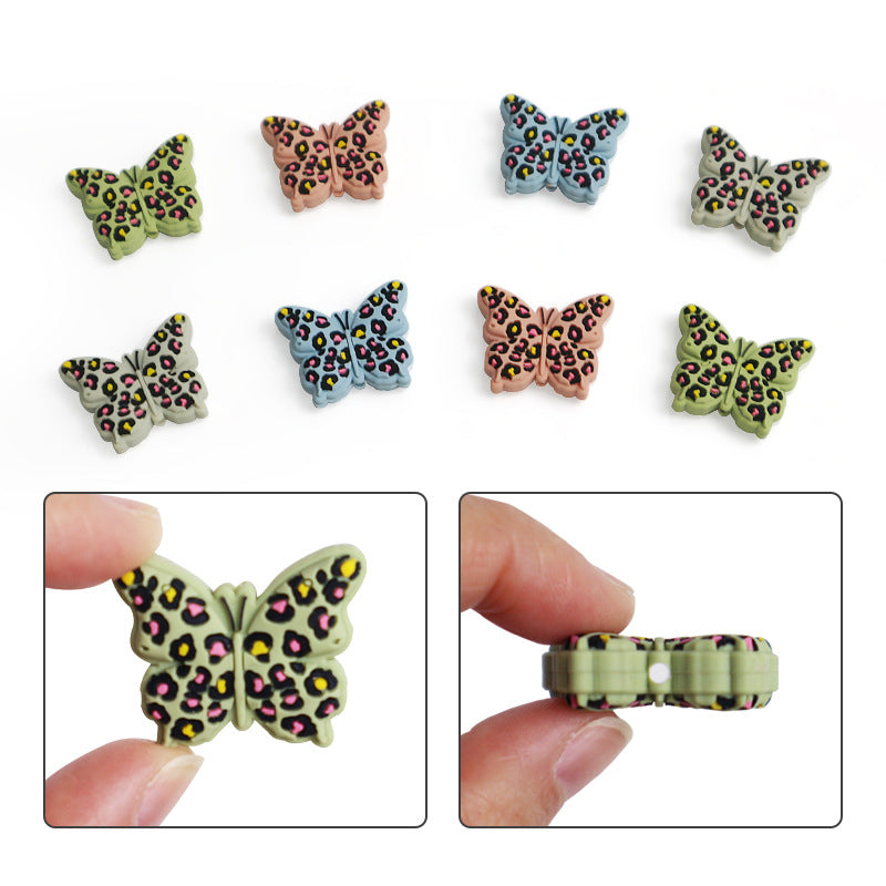 Wholesale 10pcs Leopard Print Butterfly Silicone Beads Focal Beads DIY Beading Accessories ACC-BDS-JIaHao011