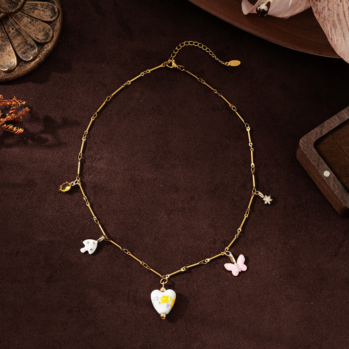 Wholesale copper love five-pointed star butterfly zircon chain necklace