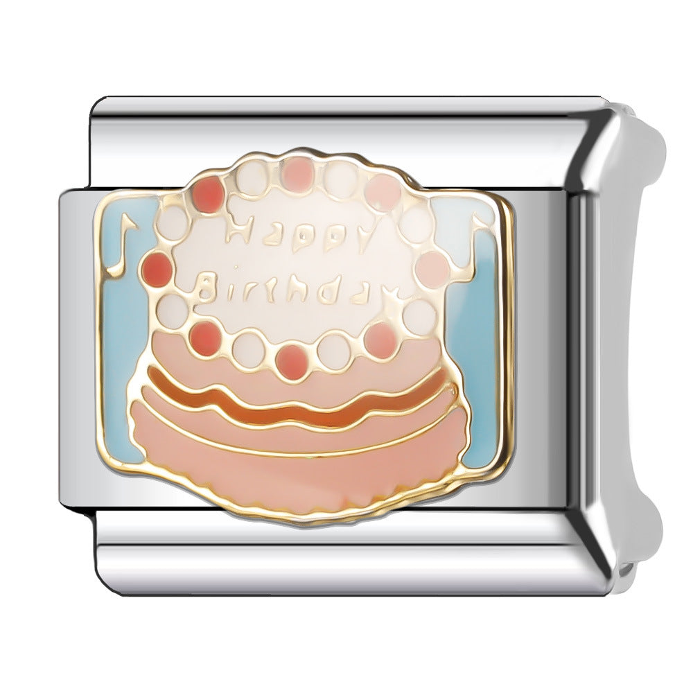 Wholesale Italian Charm Bracelet 9mm DIY Splicing Cake and Burger Gourmet Series Stainless Steel Composable Bracelet