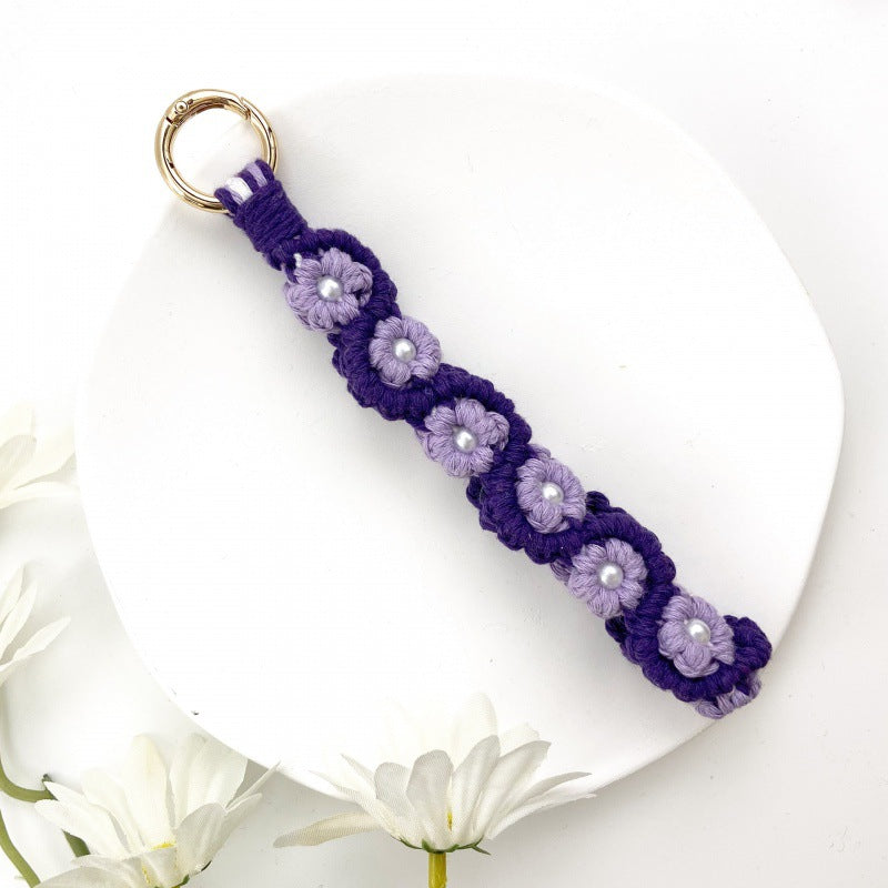 Wholesale Flower Rose Key Ring Handmade Woven Wrist Strap Keychains Lanyard Keychain ACC-KC-Huaien004