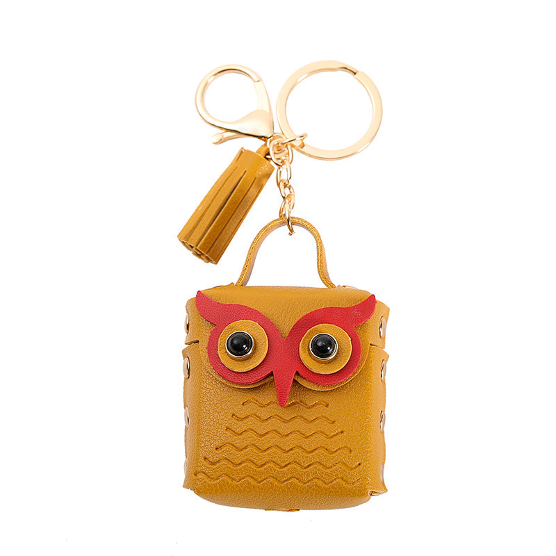 Wholesale Trendy Silver Owl Artificial Leather Earphone Pouch Keychain Bag Charm For Keys Gift Resale