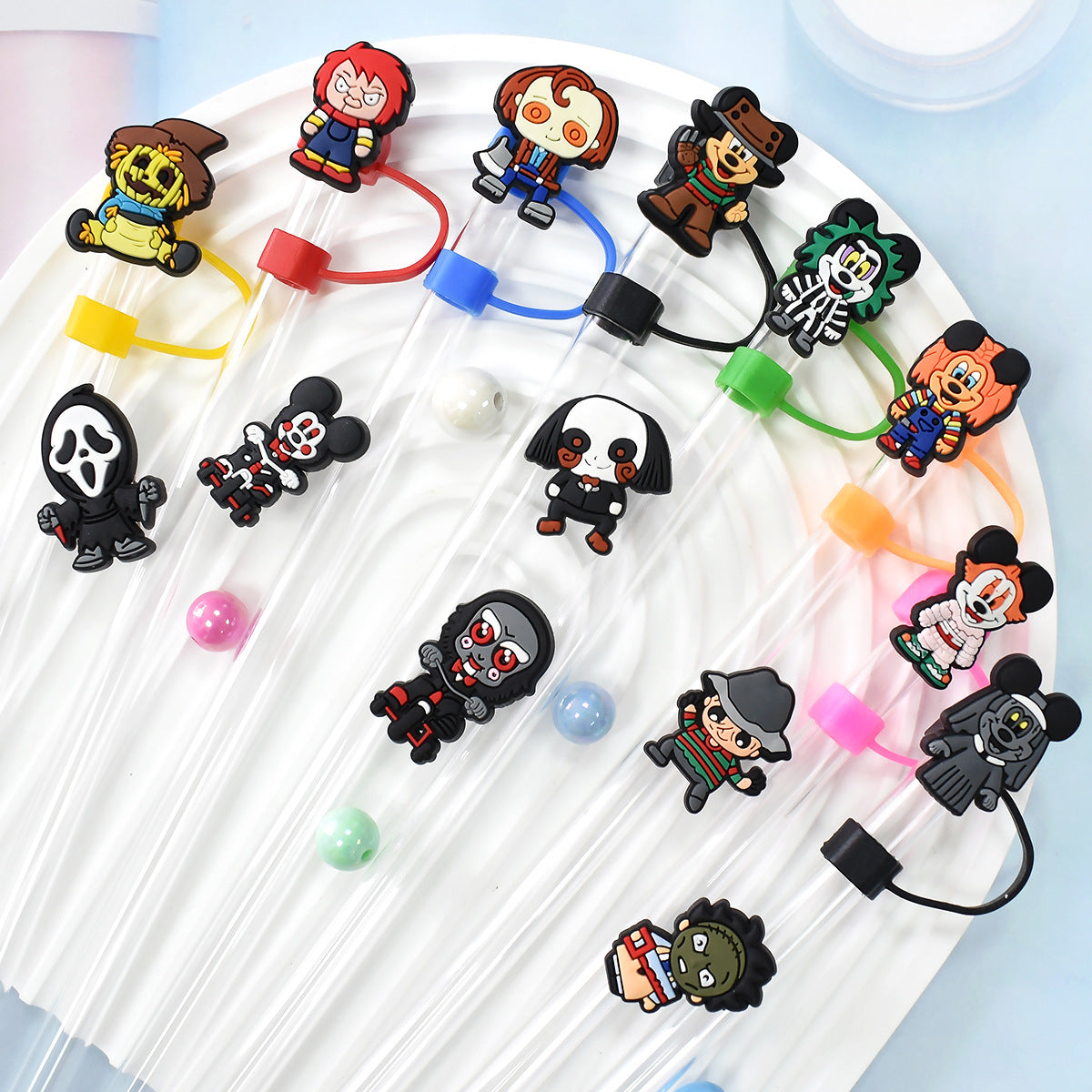 Wholesale Random 100pcs Halloween 10mm PVC Soft Straw Tube Cap ACC-SCR-RYY080