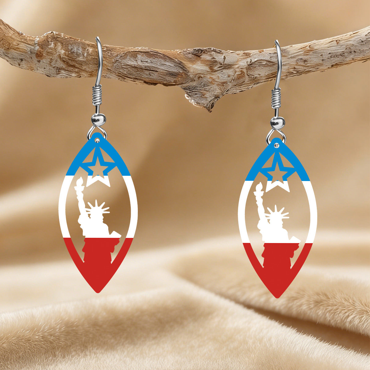 Wholesale Independence Day Red,  White,  and Blue American Flag Star  Heart Acrylic Earrings
