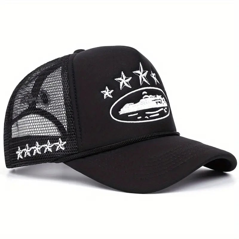 Wholesale Breathable Mesh Trucker Hat With Star Embroidery Summer Outdoor Baseball Cap Adjustable Everyday Style