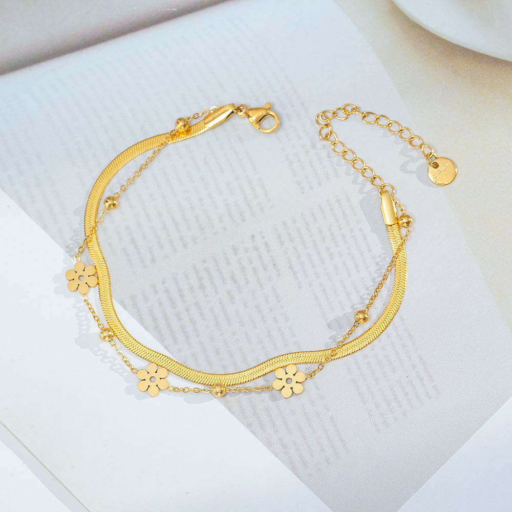 Wholesale Fashion Flower Snake Chain Bracelet Titanium Steel Electroplated Jewelry Boutique Resale