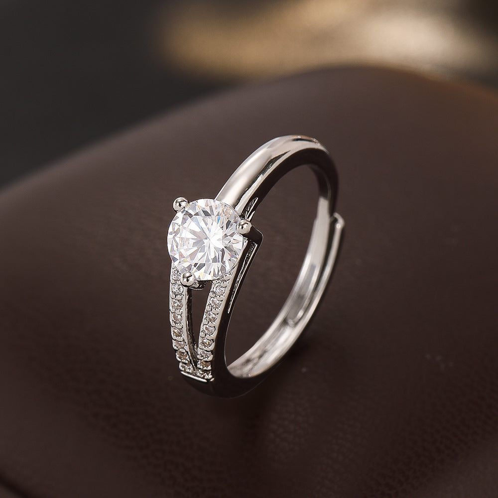 Wholesale Stylish Couple Ring Set Adjustable Silver Open Rings Copper Zircon Fashion Jewelry Accessory