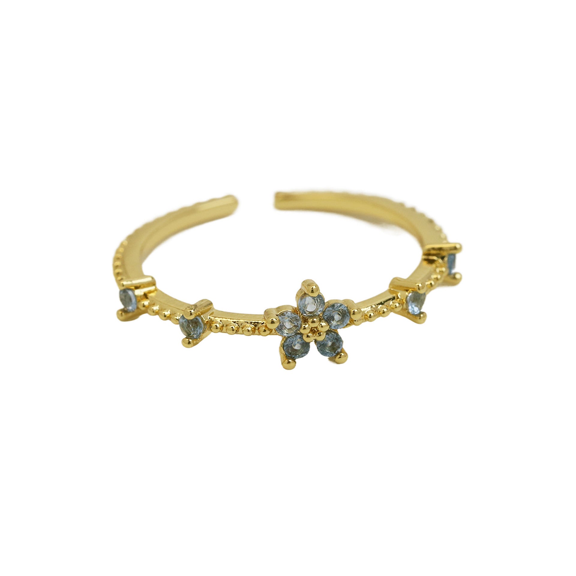 Wholesale  18k Brass Color Zirconium December Birthstone Small Flower Opening  Ring